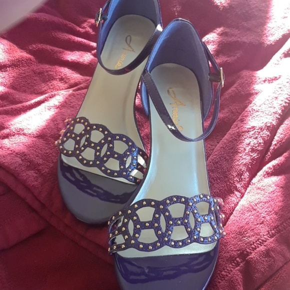 Annie Purple heels open toes ankle strap - Picture 1 of 4